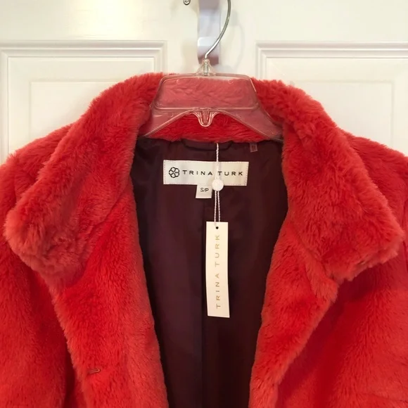 NWT Trina Turk Pink Faux Fur Jacket - Picture 6 of 10